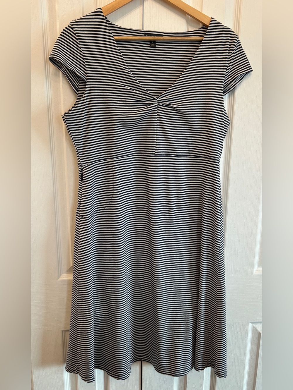 Toad&Co Rosemarie Striped Midi Dress Organic Cotton Tencel Navy L EUC